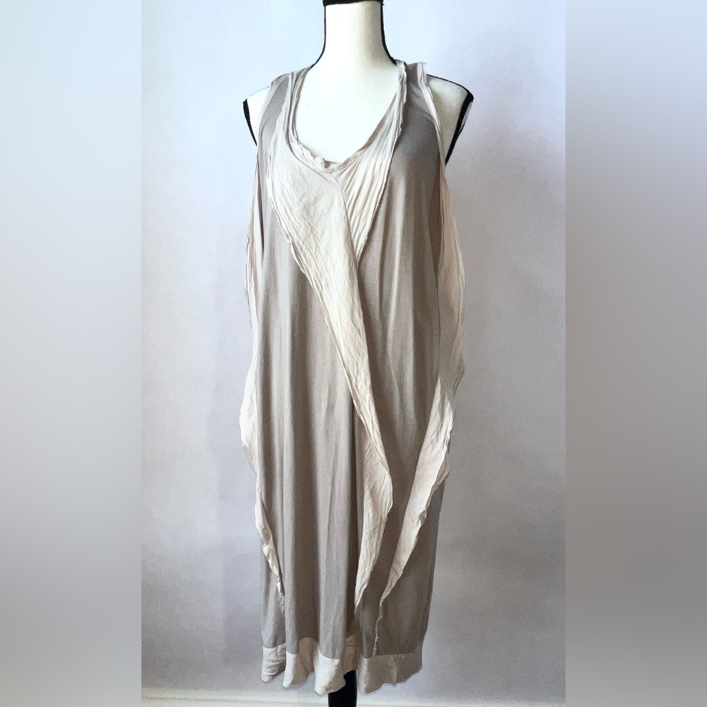 Clu Women's Gray Silk Hemp
Scoop Neck Sleeveless
Lagenlook Casual Midi Dress S - Picture 4 of 15